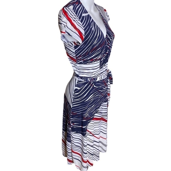Boston Proper Faux Wrap Dress Red White Blue Size Small - Picture 3 of 9